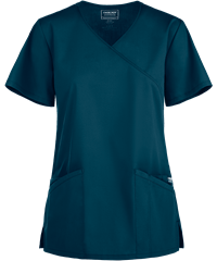 Style # CK655: CARIBCherokee Workwear Professionals Women's 3-Pocket STRETCH Mock Wrap Scrub Top