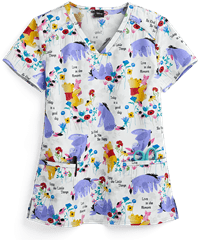 Cherokee Tooniforms Be Eeyore Disney Women's 2-Pocket V-Neck Print Scrub Top