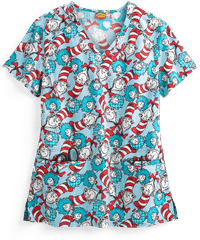 Cherokee Tooniforms Dr. Seuss Some Things Women's 2-Pocket V-Neck Print Scrub Top