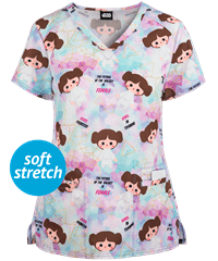Cherokee Tooniforms Star Wars Rebel Princess Women's 2-Pocket Print Scrub Top