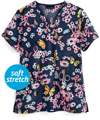 Cherokee Genuine Beautiful To Care Women's 2-Pocket V-Neck Print Scrub Top
