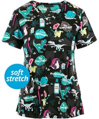 Cherokee Genuine I’m A Dentisaurus Women's 2-Pocket STRETCH V-Neck Print Scrub Top