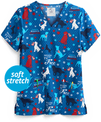 Cherokee Because of You I'm Free Women's 2-Pocket V-Neck Print Scrub Top