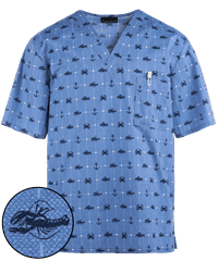 Cherokee Workwear Anchor's Away Men's 1-Pocket V-Neck Print Scrub Top