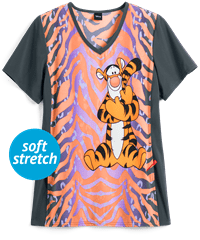 Cherokee Tooniforms Disney Tiggerific Women's 1-Pocket V-Neck Print Scrub Top
