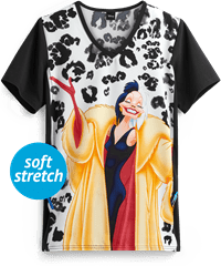 Cherokee Tooniforms Disney Cruella Women's 1-Pocket V-Neck Print Scrub Top
