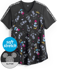 Cherokee Tooniforms Many Minnies Disney Women's 2-Pocket V-Neck Print Scrub Top
