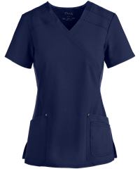 Style # CK680: NAVYCherokee iflex Women's 4-Pocket STRETCH Knit Panel Mock Wrap Scrub Top