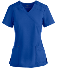 Cherokee iflex Women's 4-Pocket STRETCH Knit Panel Mock Wrap Scrub Top
