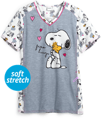 Cherokee Tooniforms Free Hugs Peanuts Women's 1-Pocket V-Neck Print Scrub Top