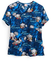 Cherokee Tooniforms Bring The Thunder Unisex 4-Pocket STRETCH V-Neck Print Scrub Top