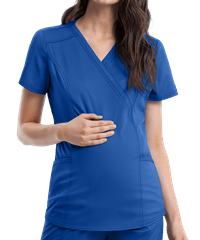 Cherokee Workwear Revolution Women's 2-Pocket STRETCH Maternity Mock Wrap Scrub Top