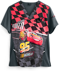 Cherokee Tooniforms Disney Lightning McQueen Men's 2-Pocket V-Neck Print Scrub Top