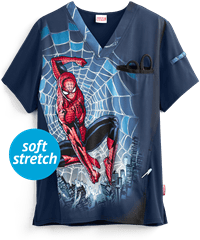 Cherokee Tooniforms Marvel Way of the Web Men's 2-Pocket V-Neck Print Scrub Top