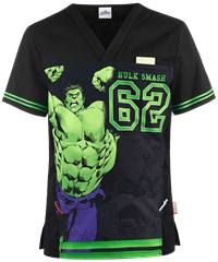 Cherokee Tooniforms Marvel Avengers Hulk 62 Men's 2-Pocket V-Neck Print Scrub Top