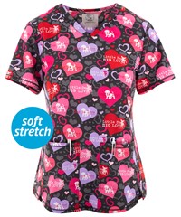 Cherokee Genuine Dog Is Love Women's 2-Pocket STRETCH V-Neck Print Scrub Top