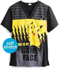 Cherokee Tooniforms Pokémon Game Face Men's 2-Pocket V-Neck Print Scrub Top