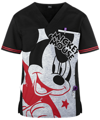 Cherokee Tooniforms Disney Mickey Star Men's 2-Pocket V-Neck Print Scrub Top