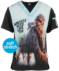 Cherokee Tooniforms Star Wars Chewie Men's 1-Pocket V-Neck Print Scrub Top