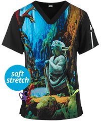 Cherokee Tooniforms Star Wars Jedi Master I Am Men's V-Neck Print Scrub Top