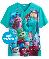Cherokee Tooniforms Monsters Party Unisex 1-Pocket V-Neck Print Scrub Top