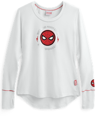 Cherokee Tooniforms Marvel Comics Great Power Women's Long Sleeve Print Scrub Tee
