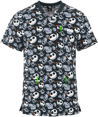 Cherokee Tooniforms Disney Boogie with Jack Men's V-Neck Print Scrub Top