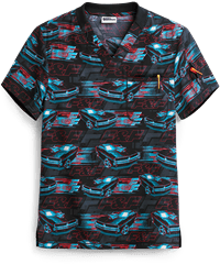 Cherokee Tooniforms Fast & Furious Fast & Furious Men's 2-Pocket V-Neck Print Scrub Top