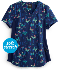 Cherokee iflex Fluttered So Bright Women's 1-Pocket V-Neck STRETCH Print Scrub Top