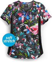 Cherokee iflex Toucan Do Anything Women's 1-Pocket V-Neck STRETCH Print Scrub Top