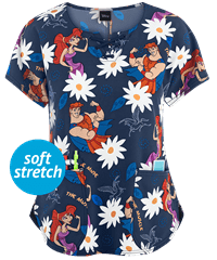 Cherokee Tooniforms Disney Hercules Lace-Up Women's 2-Pocket Notched Round Neck Print Scrub Top