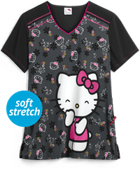Cherokee Tooniforms Hello Kitty Hello Kitty Kisses Women's 2-Pocket V-Neck Print Scrub Top