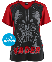 Cherokee Tooniforms Star Wars Vader 77 Women's 2-Pocket V-Neck Print Scrub Top