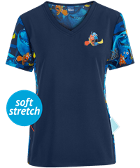 Cherokee Tooniforms Disney Pixar Fish Are Friends Women's 1-Pocket V-Neck Print Scrub Top
