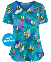 Cherokee Tooniforms Sanrio Keroppi Tropical Women's 2-Pocket V-Neck Print Scrub Top