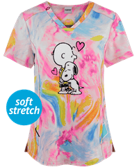 Cherokee Tooniforms Peanuts Dog's Best Friend Women's 2-Pocket V-Neck Print Scrub Top