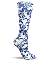 Style # CU118BWW: Cutieful Blue Watercolor Flowers Women's 10-18 mmHg Wide Calf Knit Compression Socks