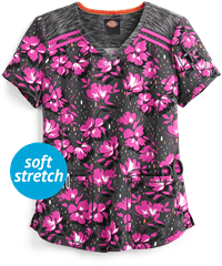Dickies Dynamix Bright Blooms Melange Women's 3-Pocket V-Neck Print Scrub Top