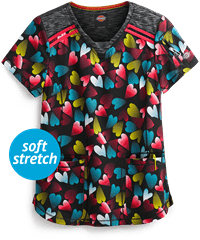 Dickies Dynamix Radiant Hearts Women's 2-Pocket Mock Wrap Print Scrub Top