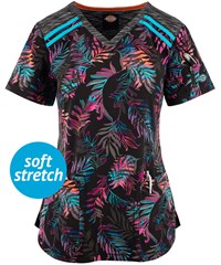 Dickies Dynamix Tie Dye Tropics Women's 3-Pocket STRETCH V-Neck Print Scrub Top