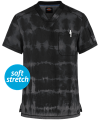 Dickies Dynamix Tye Dye Stripes Pewter Men's 2-Pocket V-Neck Print Scrub Top