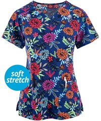 Dickies Tropic Blooms Women's 2-Pocket STRETCH V-Neck Print Scrub Top