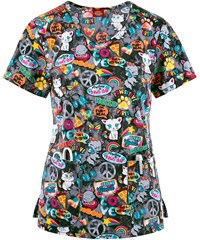 Dickies Pawsitive Vibes Women's 2-Pocket STRETCH V-Neck Print Scrub Top 