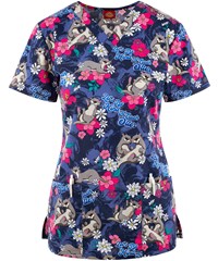 Dickies Be Kind To Each Otter Women's 2-Pocket STRETCH V-Neck Print Scrub Top 