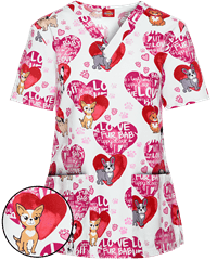 Dickies EDS Fur Baby Women's 2-Pocket V-Neck Print Scrub Top