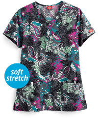 Dickies EDS Pretty Paisley Women's 2-Pocket V-Neck Print Scrub Top
