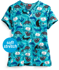 Dickies EDS Save The Rainforest Women's 2-Pocket V-Neck Print Scrub Top