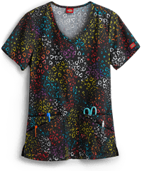 Dickies EDS More Love Women's 4-Pocket V-Neck Print Scrub Top