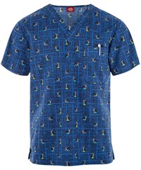 Dickies Doggone Cool Men's 1-Pocket STRETCH V-Neck Print Scrub Top