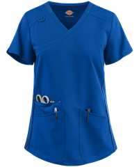 Dickies Balance Women's 3-Pocket Rib Knit Side Panel Mock Wrap Scrub Top